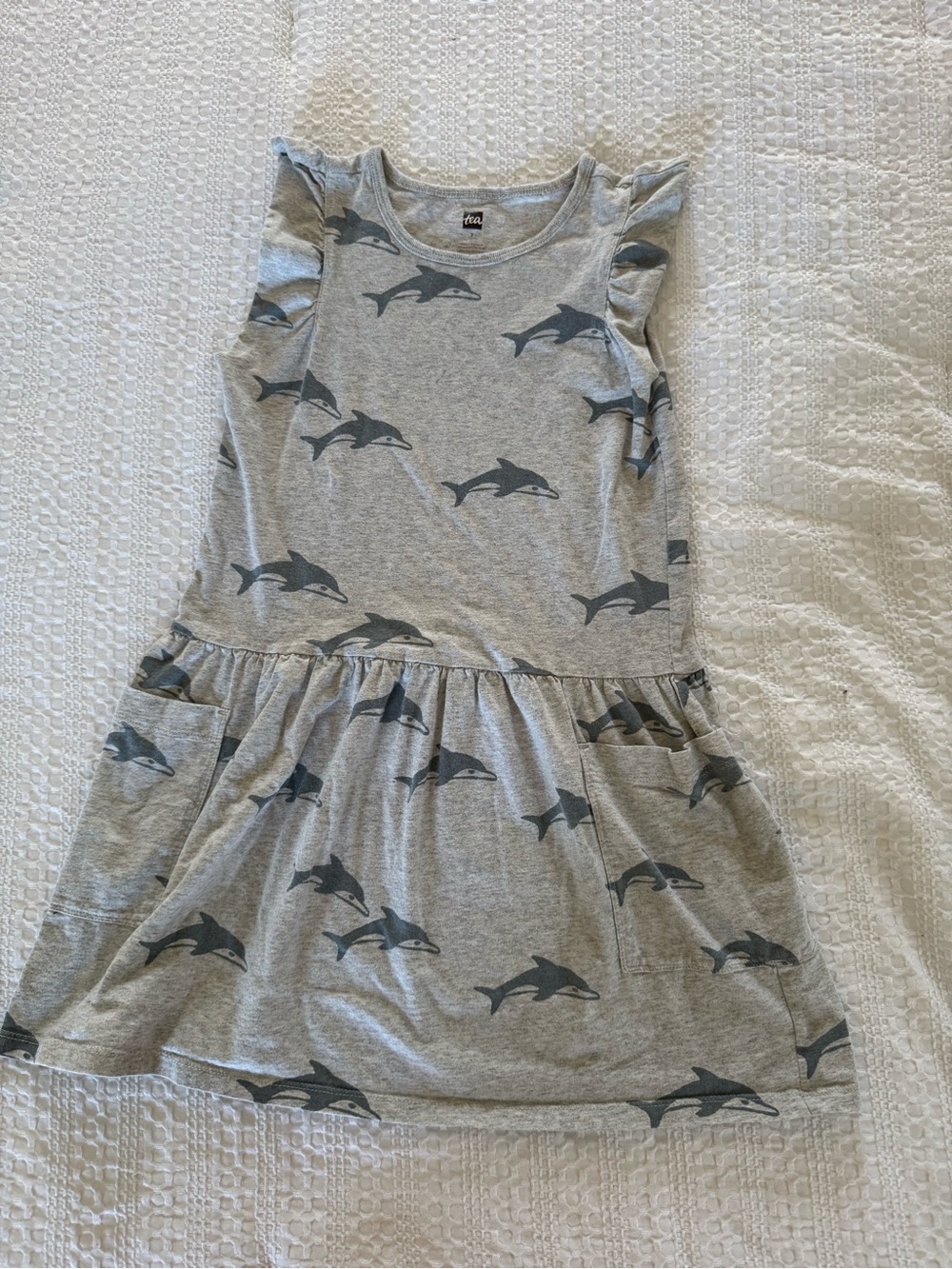 Tea Collection Gray Dolphin Print Ruffle Sleeve Dress
